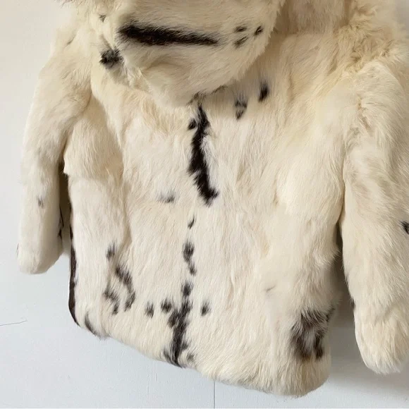 Vintage Rabbit Fur Coat Little Girls Kids Winter Hooded Jacket Cream 4 5 6